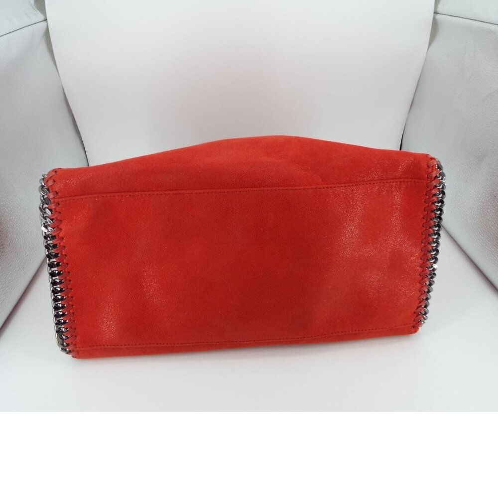 Stella McCartney Falabella Red Satchel Tote Bag Silver Tone Chain Trim Italy - Picture 6 of 14